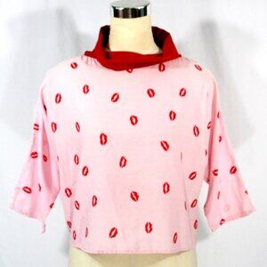 Vintage Cheri Alan Kiss Lips Cowl Neck Dolman Sleeve Blouse Top Tunic M 1980s